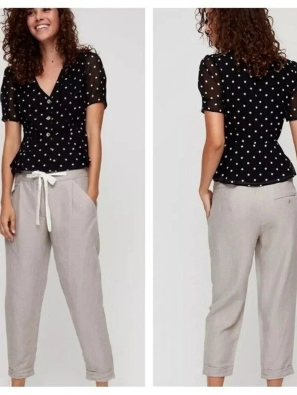 Aritzia Wilfred Allant Linen Blend Ashen High Waist Cropped Trousers